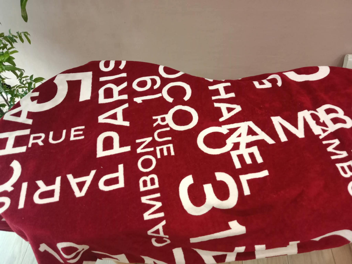 Chanel By Sea Line Cotton Blanket featuring Large printed Leather