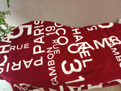Chanel By Sea Line Cotton Blanket featuring Large printed Leather