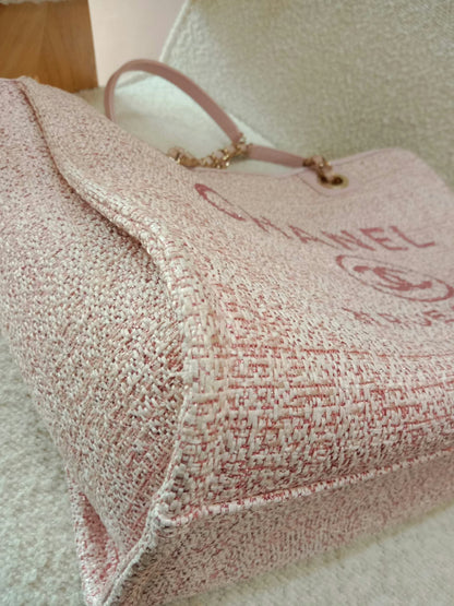 Chanel Deauville Tote Tweed Pink Microchipped