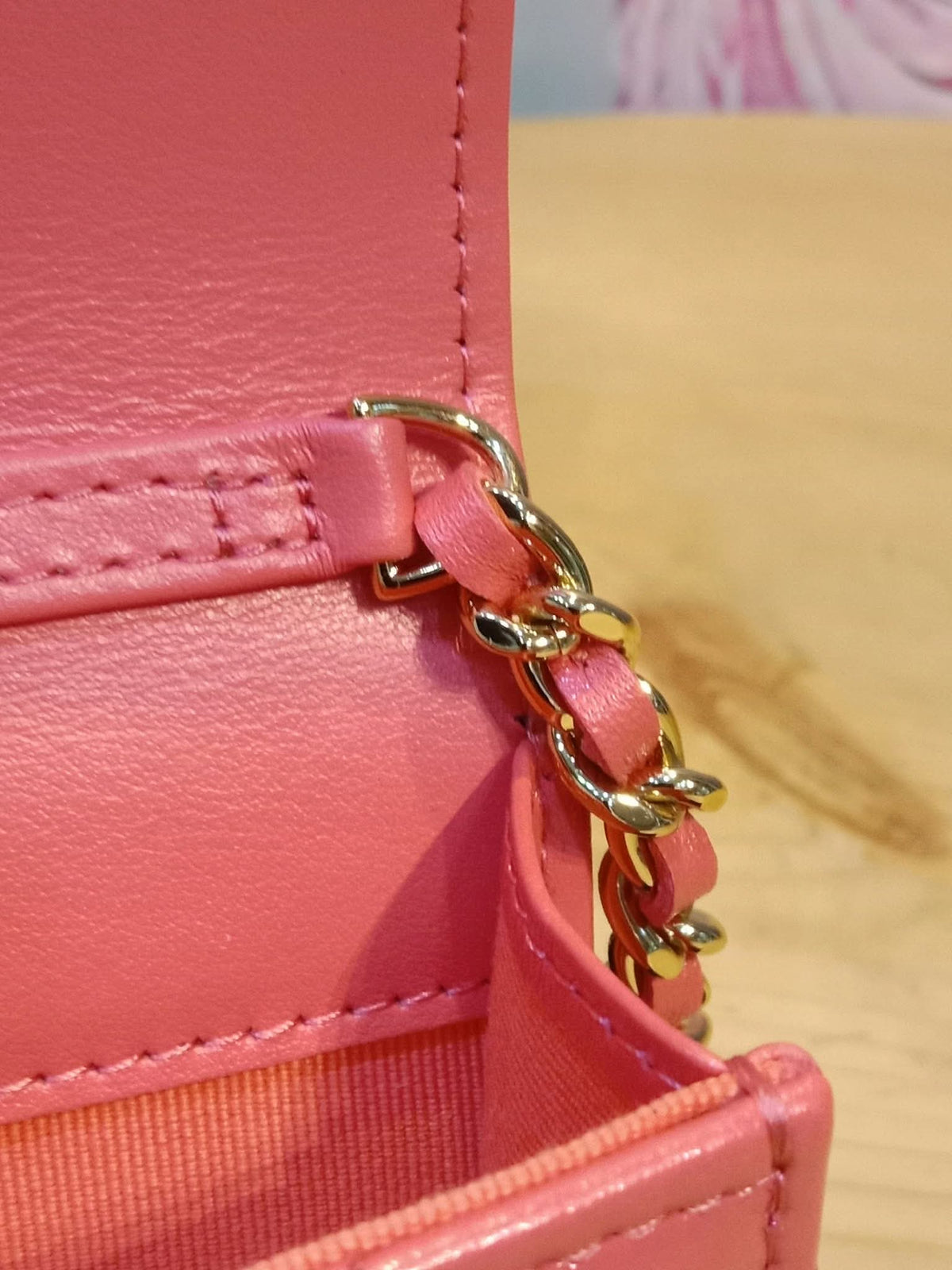Chanel VIC Gift Quilted Mini Wallet on Chain in Pink/Coral Apricot MIcrochipped
