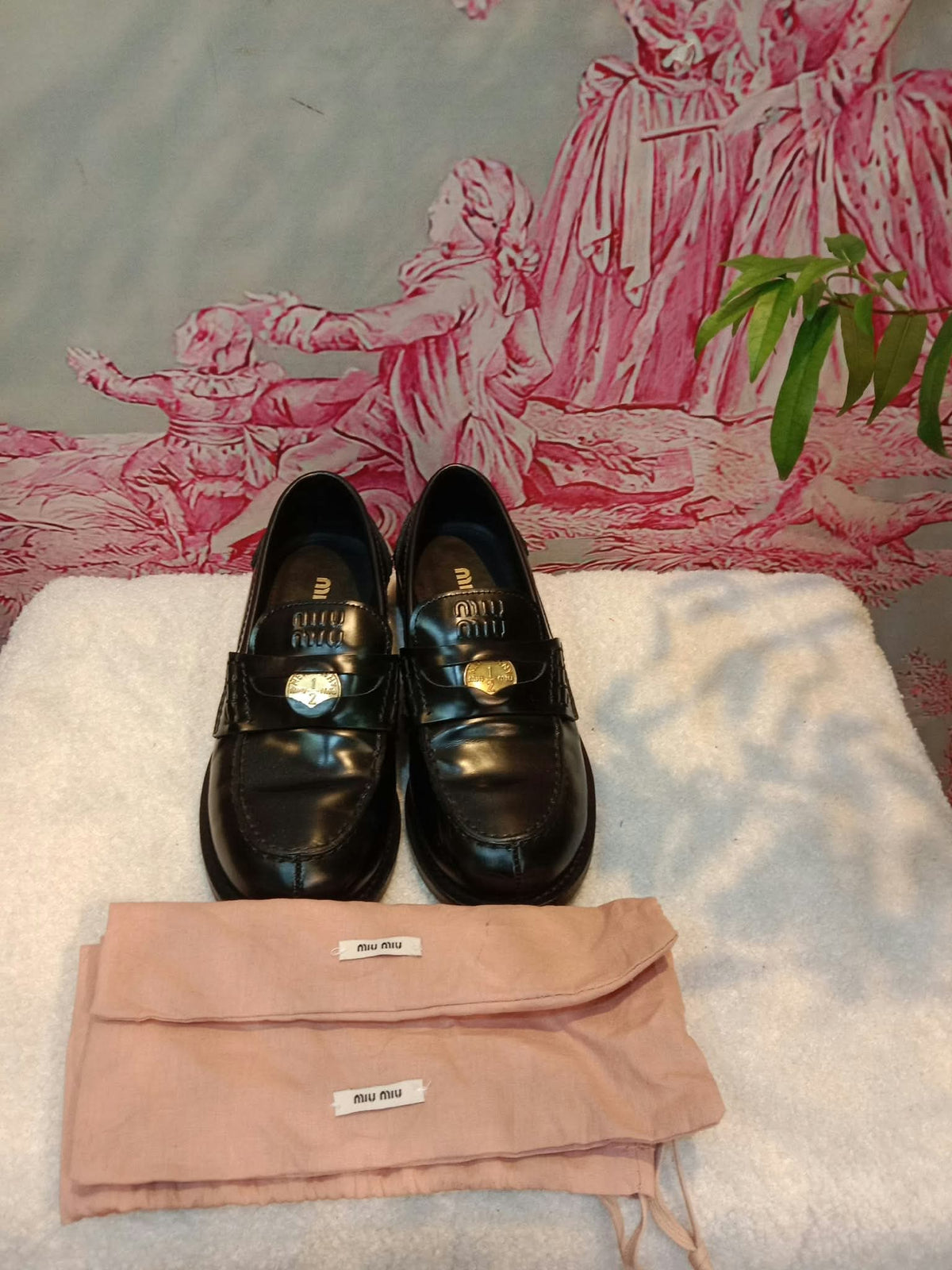Miu Miu Brushed Penny Loafers Leather Black Size 35