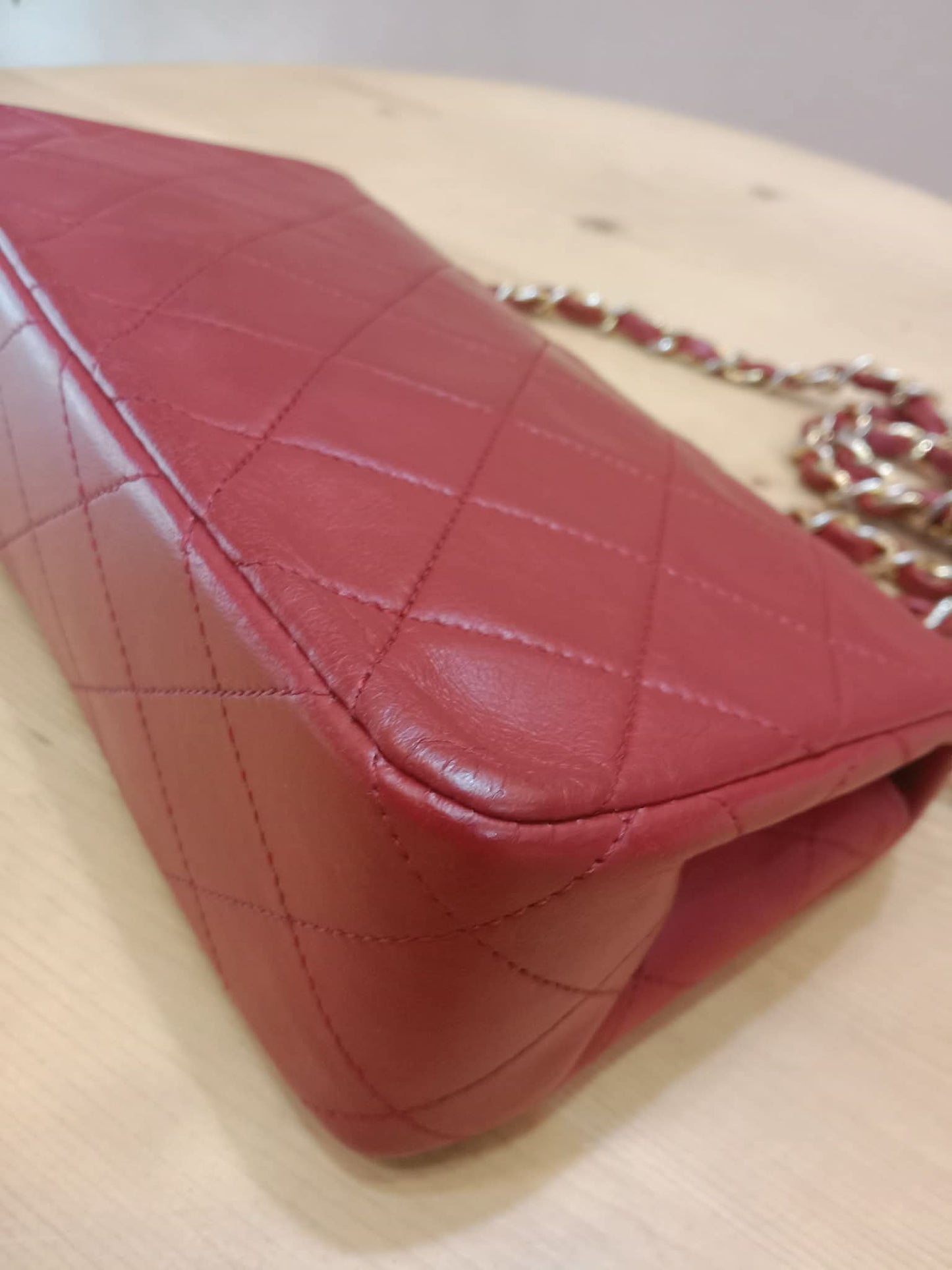 Chanel Red Matelasse Lambskin Chain Flap Shoulder Bag Series 1