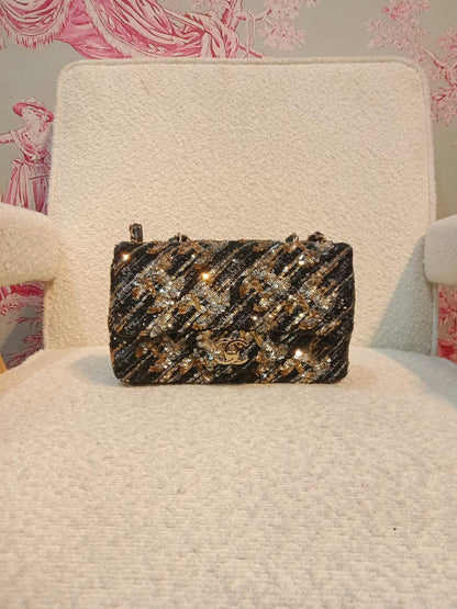 Chanel Mini Rectangular Gold/Black Sequin Limited Edition Microchipped