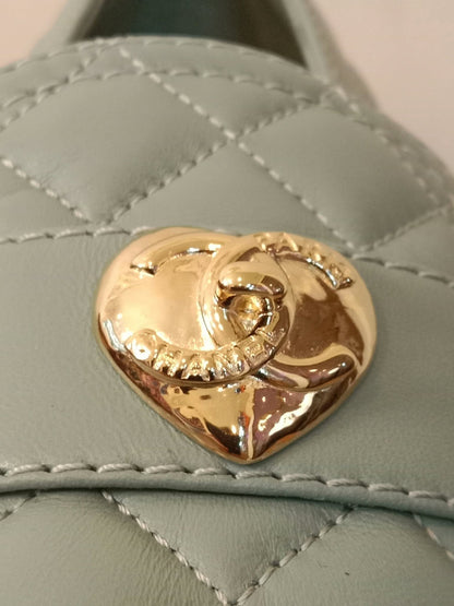 Chanel Quilted Chunky-Heeled Loafers Lambskin Light Teal Size 36.5