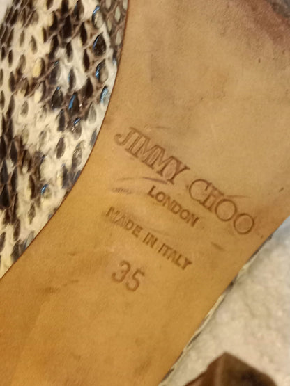 Jimmy Choo Python-Embossed Open-Toe Slingback Pumps Size 35