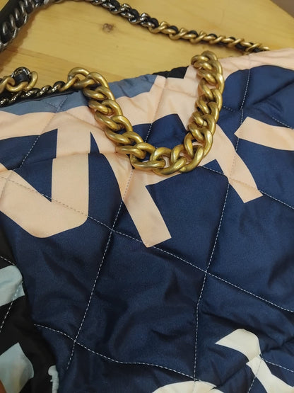 Chanel 19 Printed Silk Blue-Toned Quilted Maxi Flap Bag Series 30