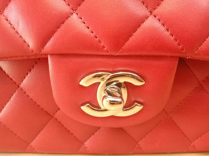 Chanel Timeless Red Quilted Lambskin Classic Double Flap Medium Series 17
