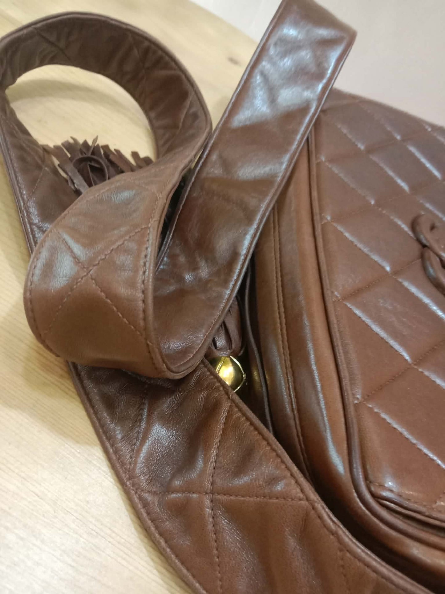 Chanel Shoulder Bag Embossed CC Logo Vintage Chocolate Brown
