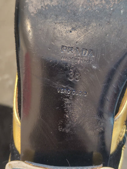 Prada Fairy SS2008 Suede Open-Toe Knee High Boots Black/Gold Size 38