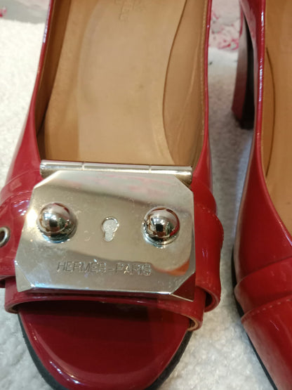 Hermes Heels Sandals Red Patent Size 38