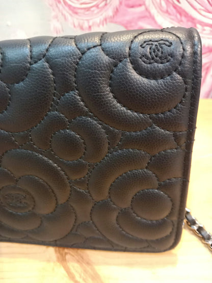 Chanel Camellia Embossed Wallet on Chain Black Series 24