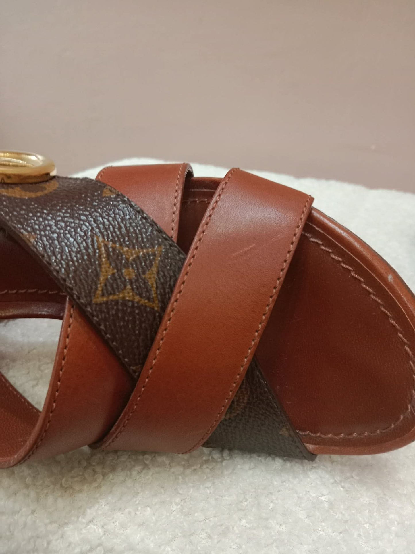 Louis Vuitton Horizon Block Heels Slide Sandals Monogram Leather Brown Size 36