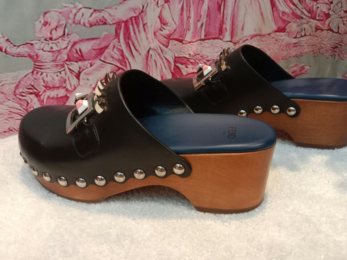 Fendi Spiked Monster Clogs Black SHW Size 36
