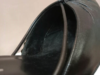 Chanel Black Leather Heels Knotted Toe Design and Draped Ankle Cuff Black Size 38