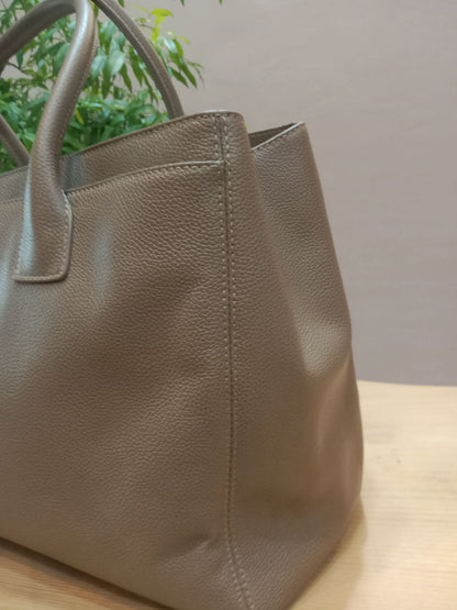 Chanel Cerf Executive Tote in Neutral Taupe Color CC Turnlock Closure Series 17