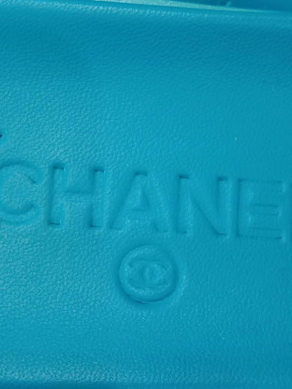 Chanel Turquiose and Green Patent Leather CC Flat Slide Sandals Size 36