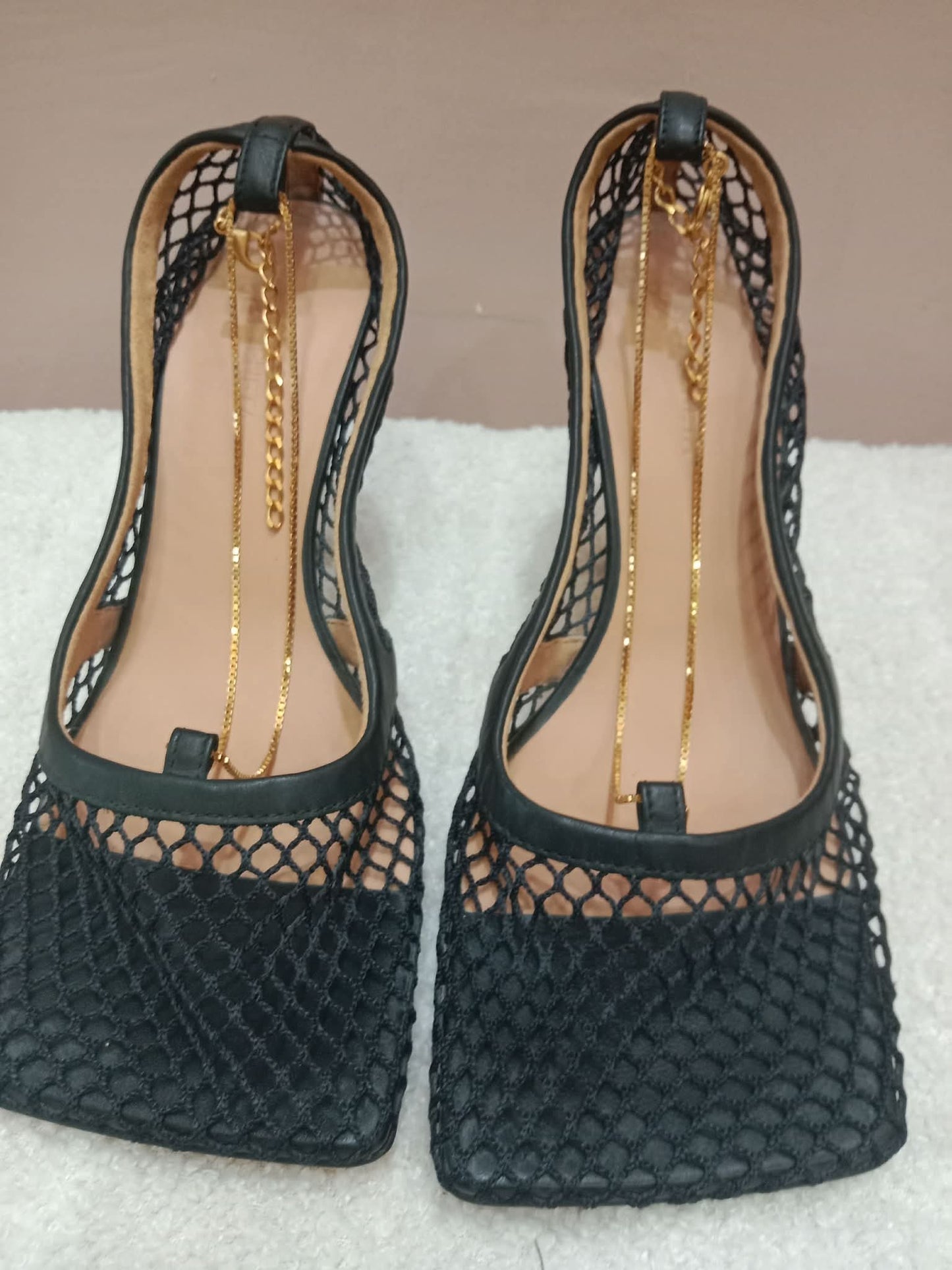 Bottega Veneta Stretch Pumps Black Mesh Square Toe Size 36