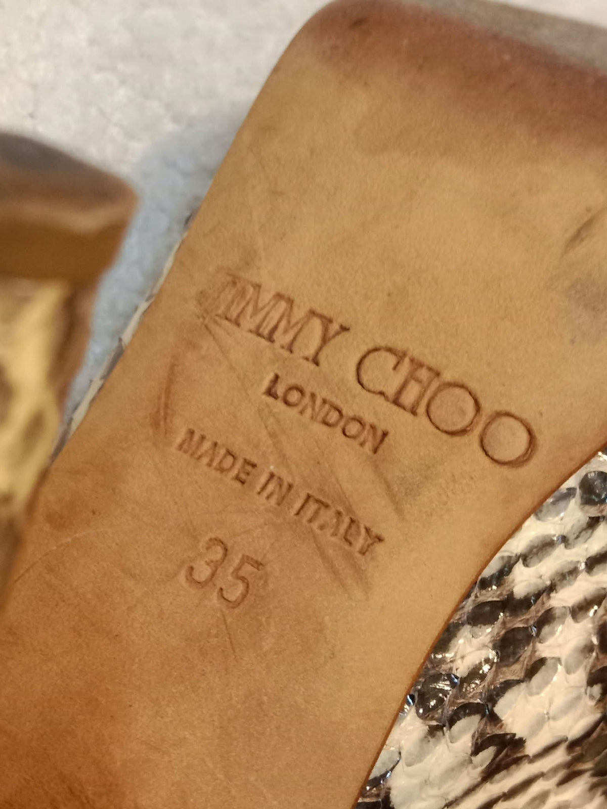 Jimmy Choo Python-Embossed Open-Toe Slingback Pumps Size 35
