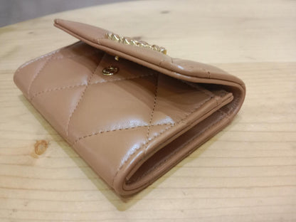 Chanel 19 Trifold Compact Wallet Quilted Lambskin Caramel Microchipped