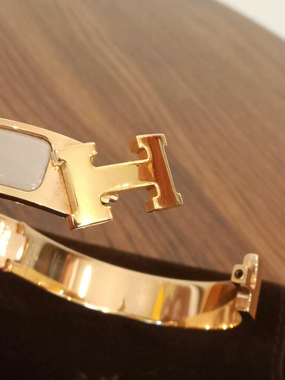 Hermes Clic H Bangle Bracelet Enamel Etoupe PM