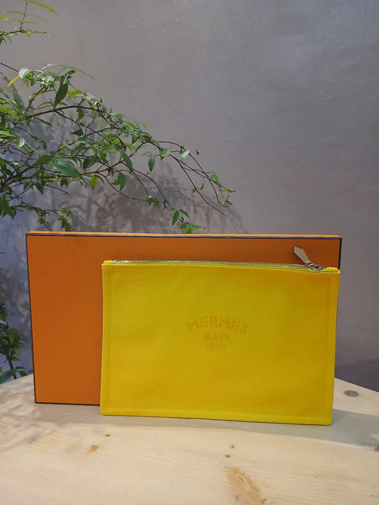 Hermes Bain Pouch Yellow Canvas Large