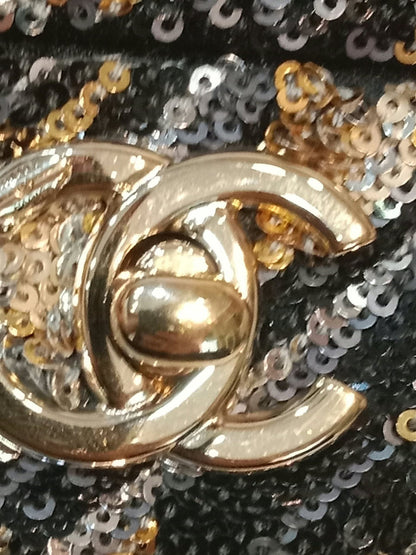 Chanel Mini Rectangular Gold/Black Sequin Limited Edition Microchipped