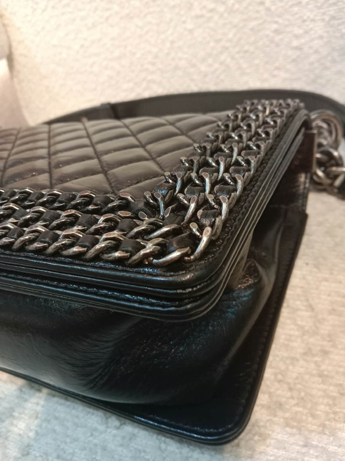 Chanel Boy Flap Chain Trim Calfskin Black Series 20