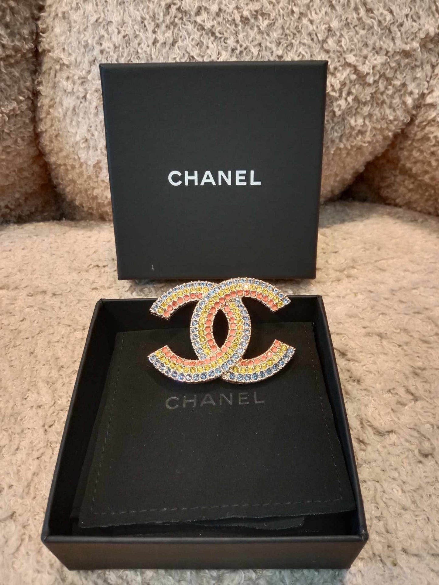 Chanel Coco Mark Rainbow Gold Brooch