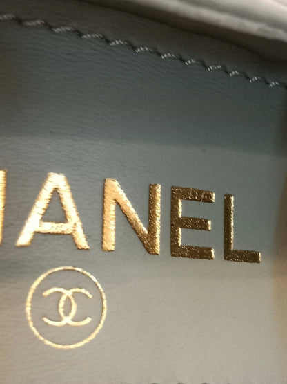 Chanel Quilted Chunky-Heeled Loafers Lambskin Light Teal Size 36.5