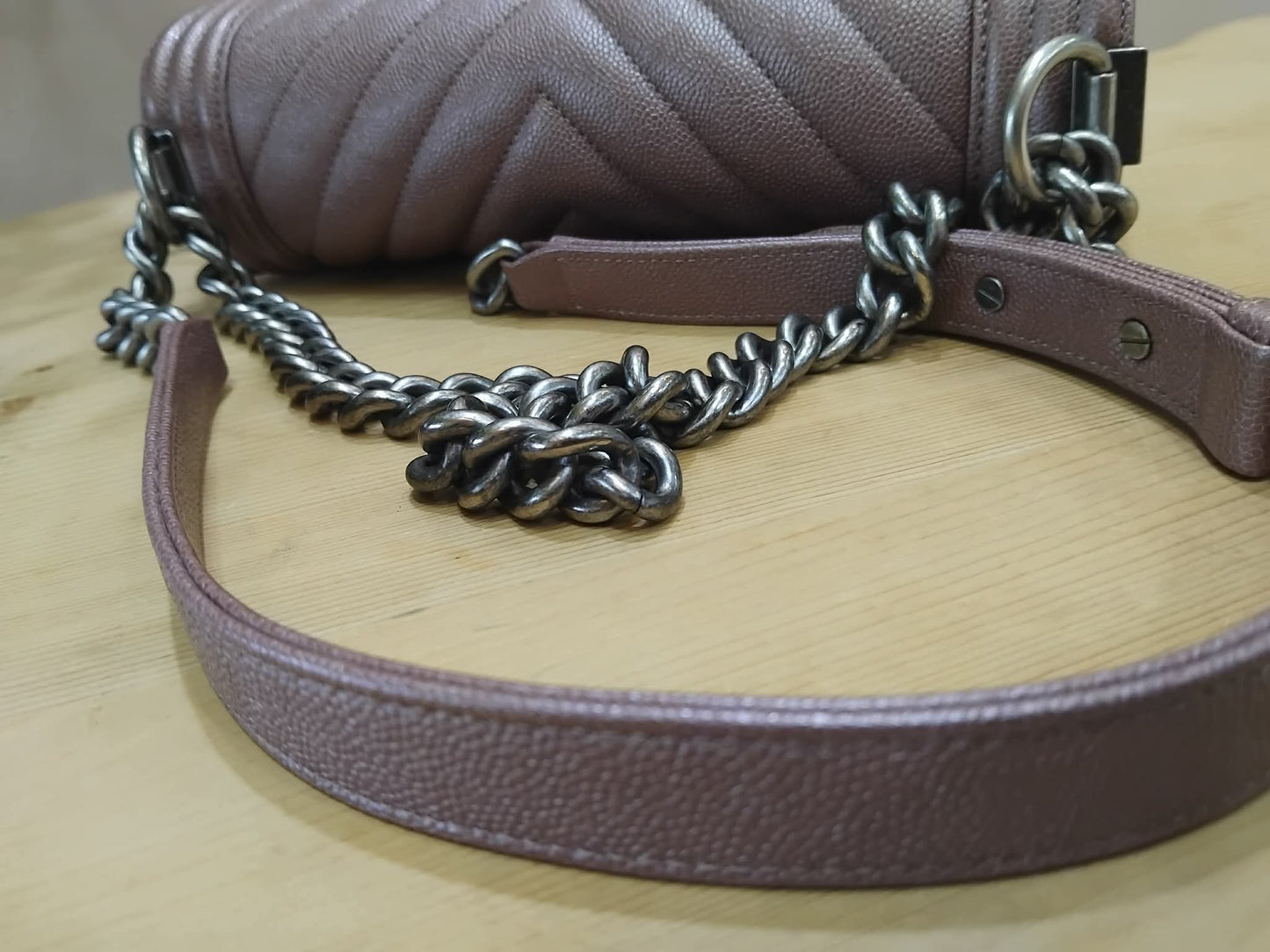 Chanel Le Boy Rose Gold Old Medium Caviar Series 26