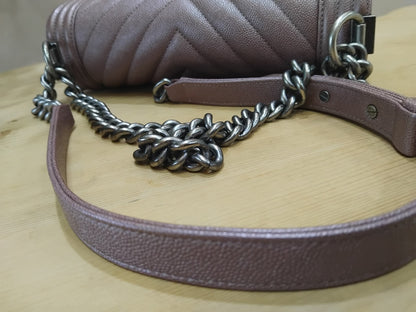 Chanel Le Boy Rose Gold Old Medium Caviar Series 26