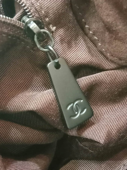 Chanel Vintage Karl Lagerfeld Dark Brown Suede Backpack featuring stitched CC Logo Flap Series 5