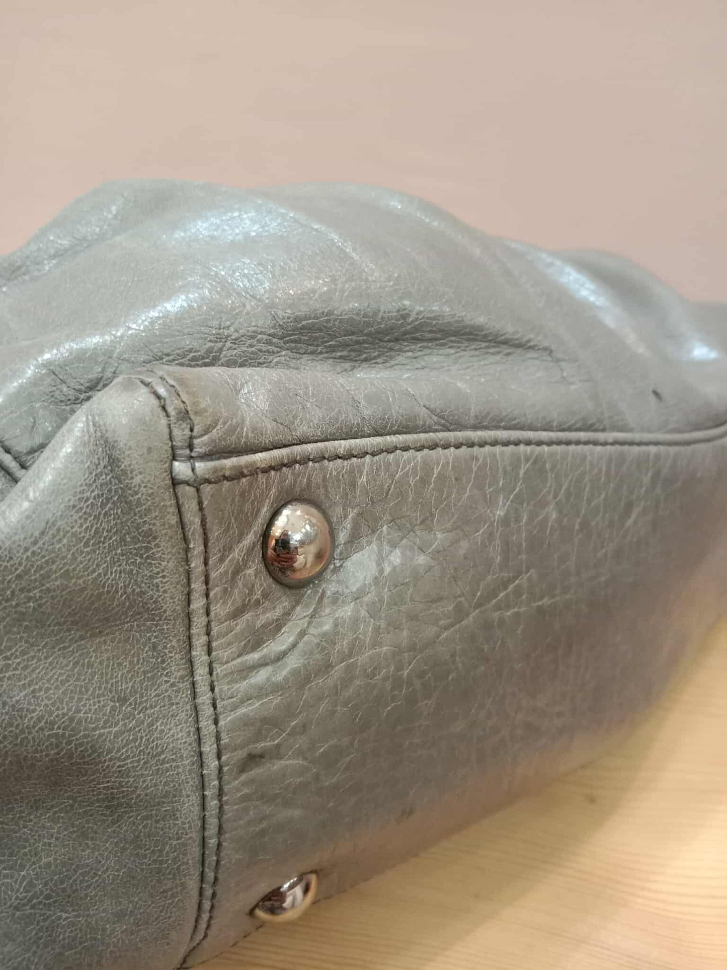 Miu Miu Leather Tote Bag Grey with Crystal Embellished Strap