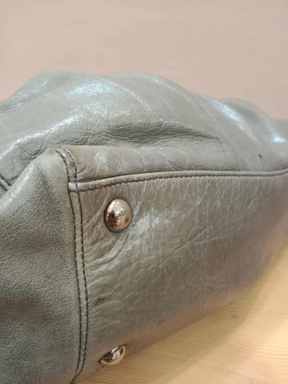 Miu Miu Leather Tote Bag Grey with Crystal Embellished Strap