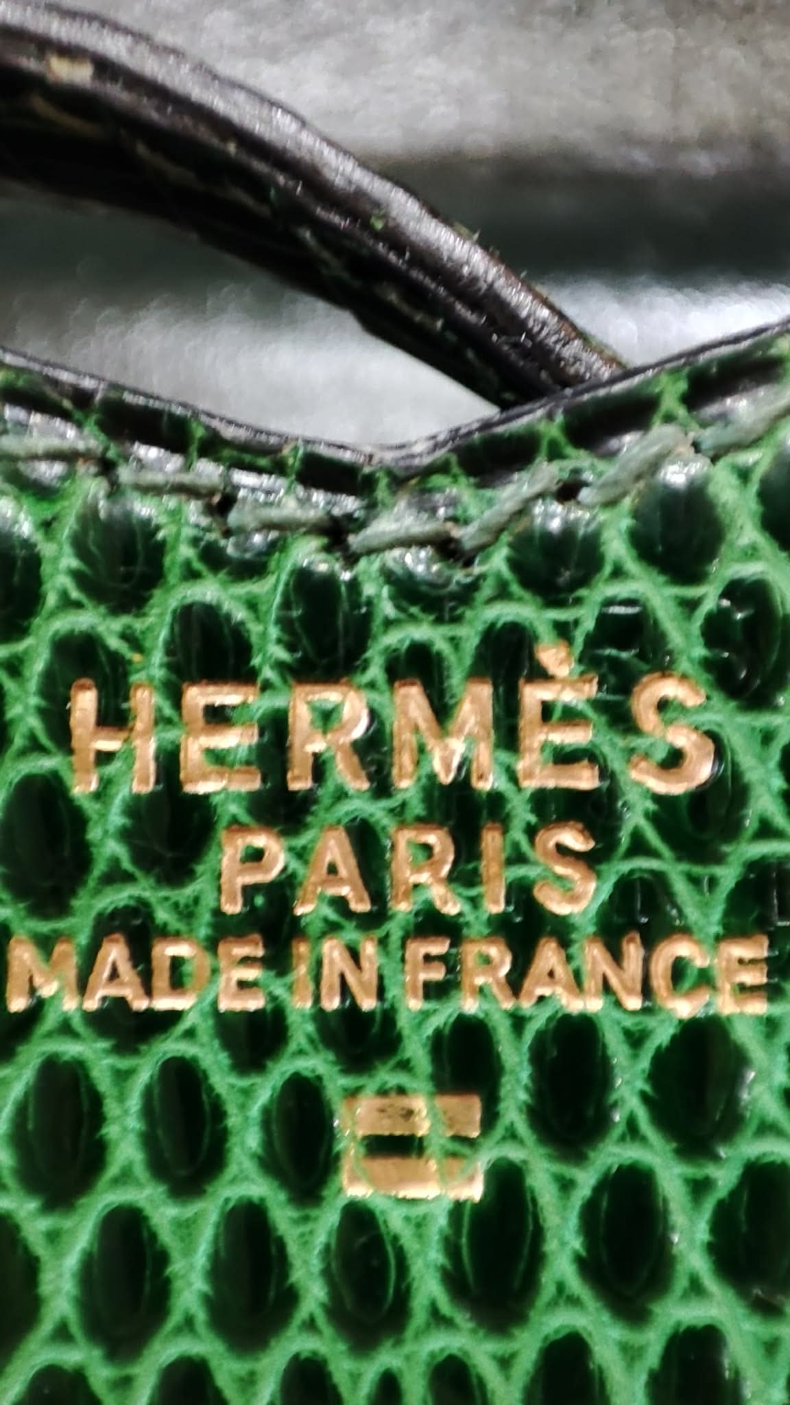 Hermes Lizard Green Vintage Bag Stamp O Circle 1985