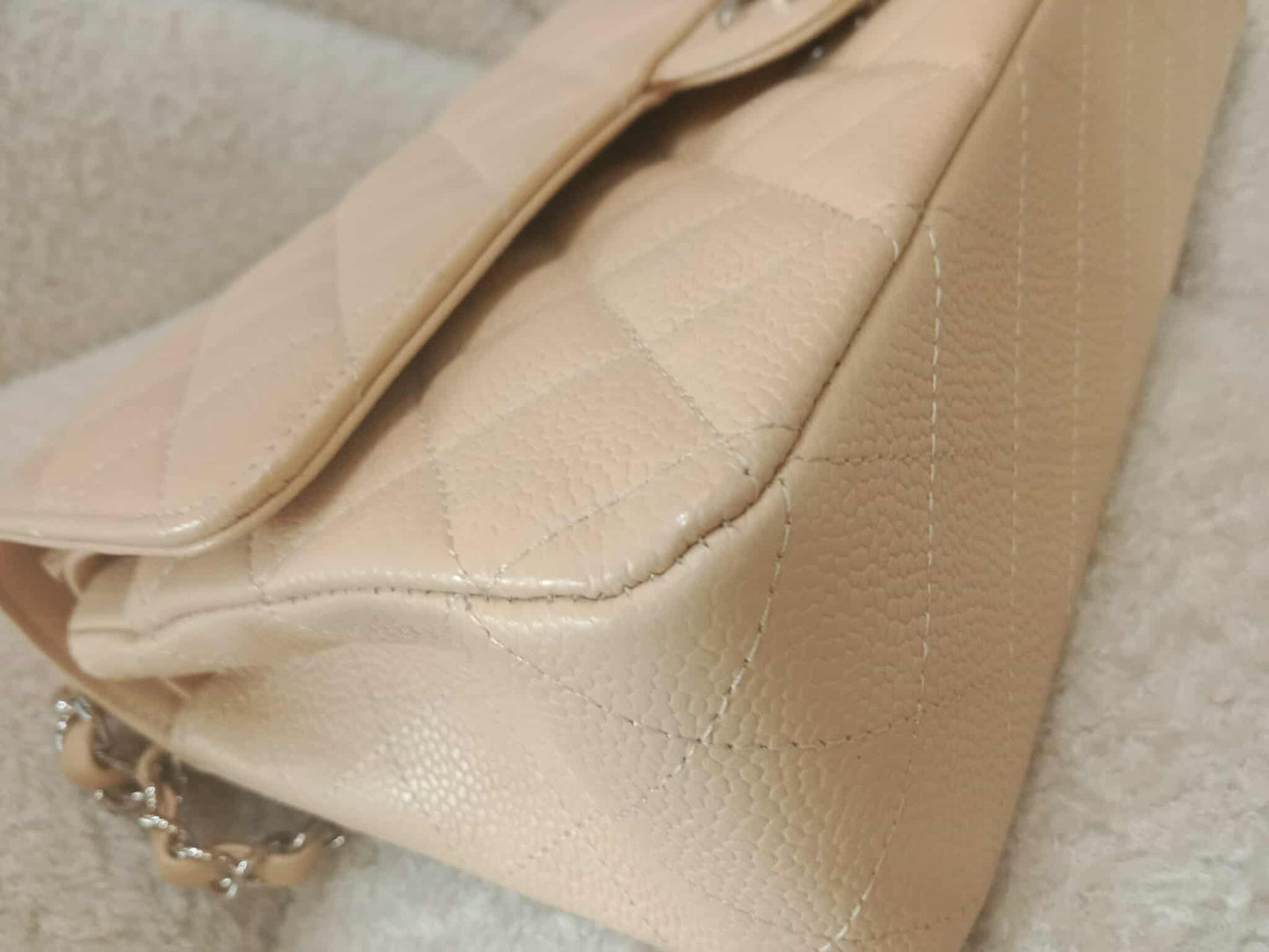 Chanel Classic Double Flap Medium Beige Caviar Series 14