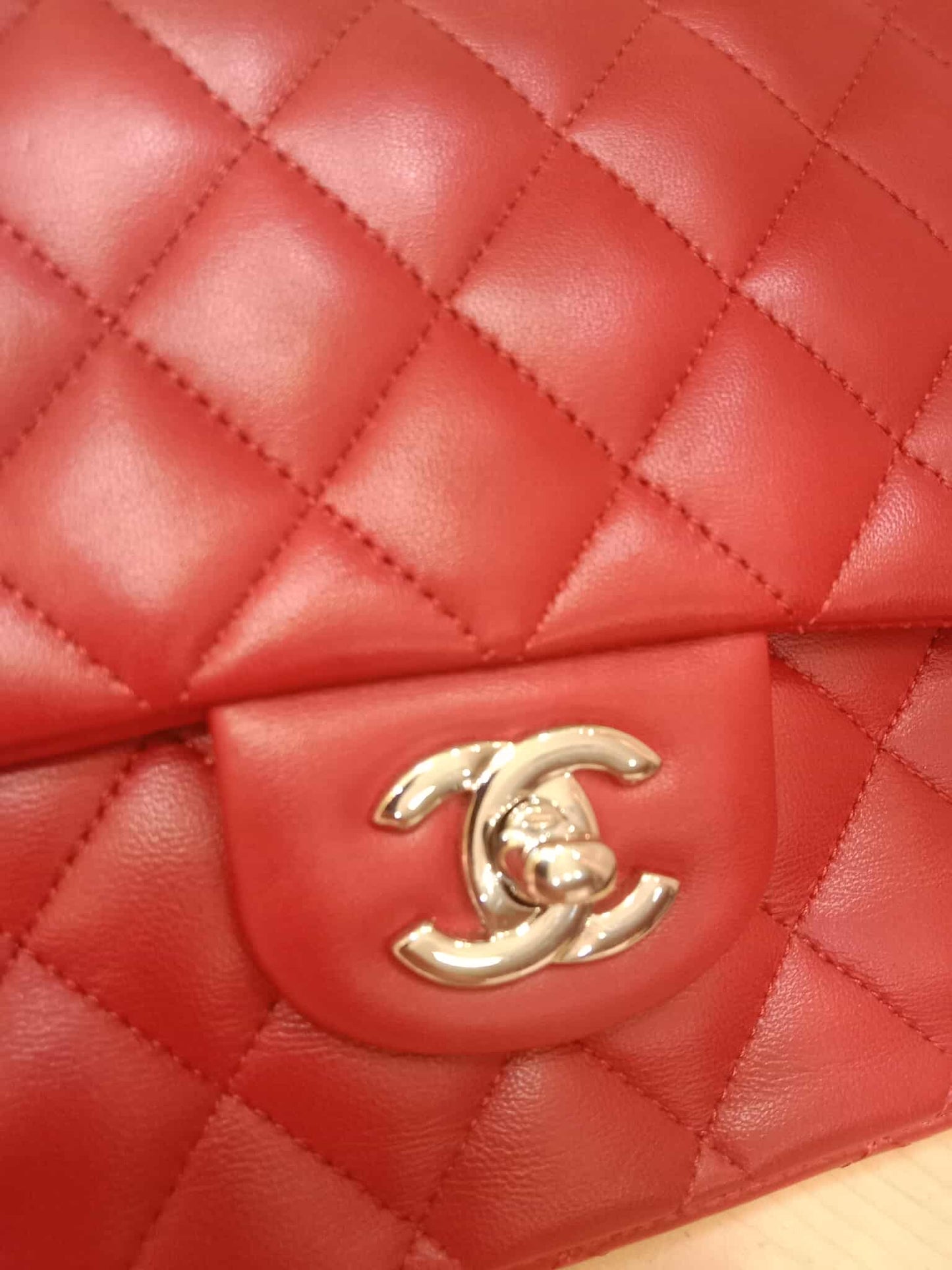 Chanel Timeless Red Quilted Lambskin Classic Double Flap Medium Series 17
