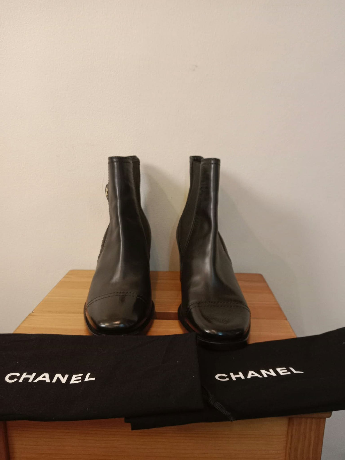 Chanel Calfskin Patent Cap Toe Short Boots Pre-Fall 2019 Collection Size 37.5
