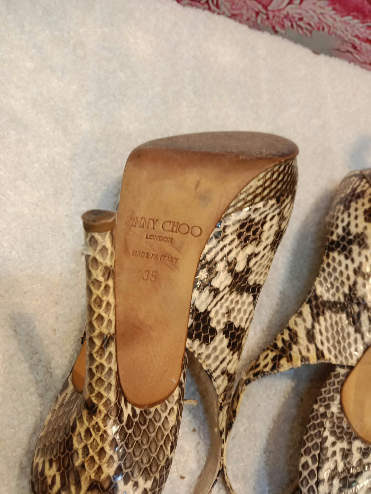 Jimmy Choo Python-Embossed Open-Toe Slingback Pumps Size 35