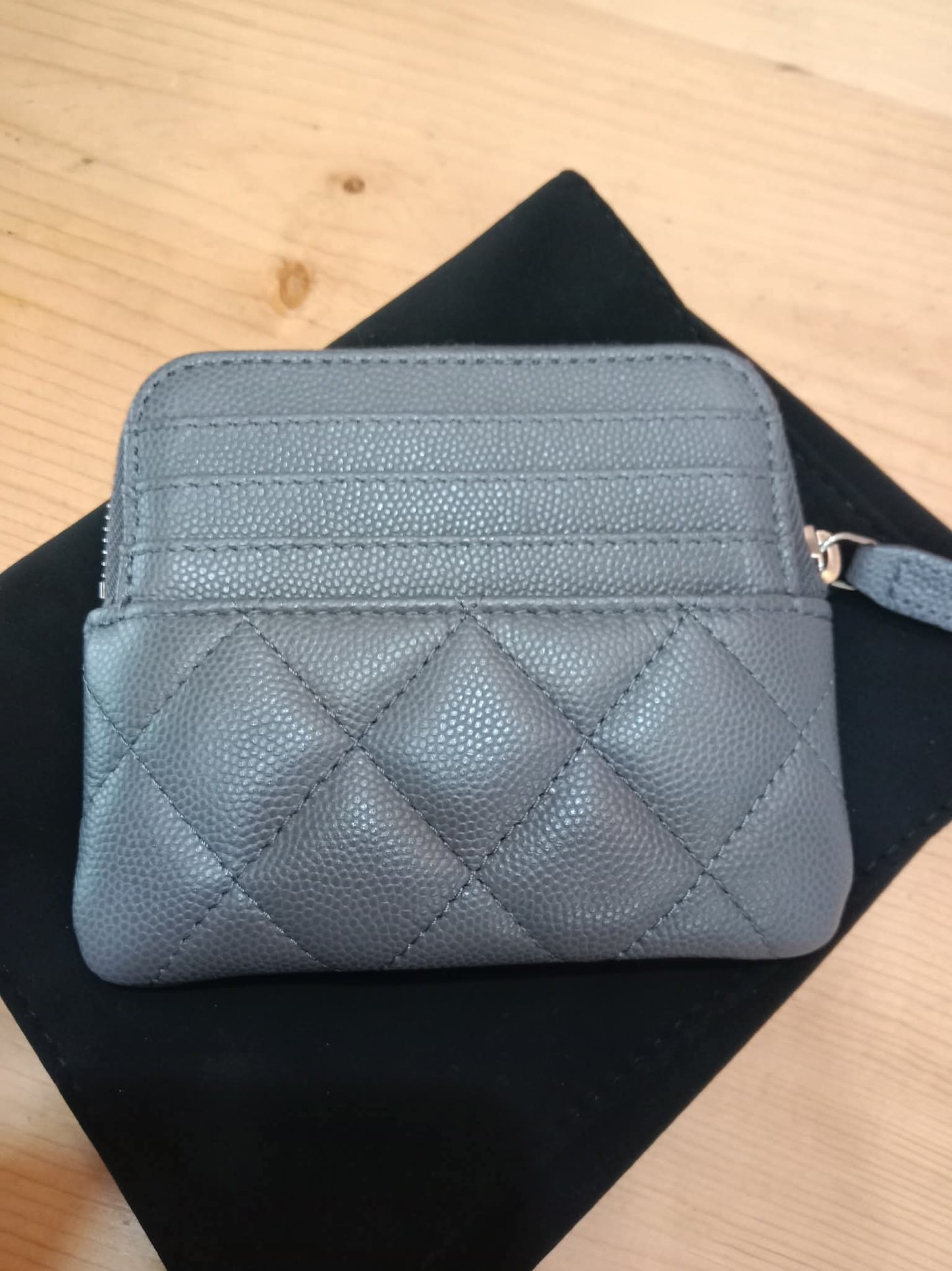 Chanel Quilted Caviar Crystal CC Zipped Coin Purse Dark Grey Diamond Quilted Multicolored Crystal Embellished CC Logo Microchipped