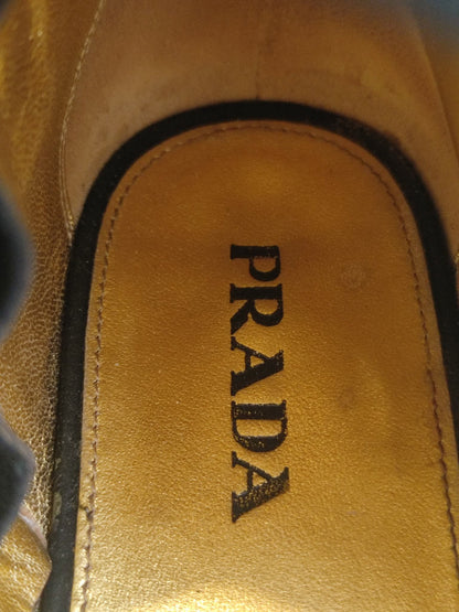 Prada Fairy SS2008 Suede Open-Toe Knee High Boots Black/Gold Size 38