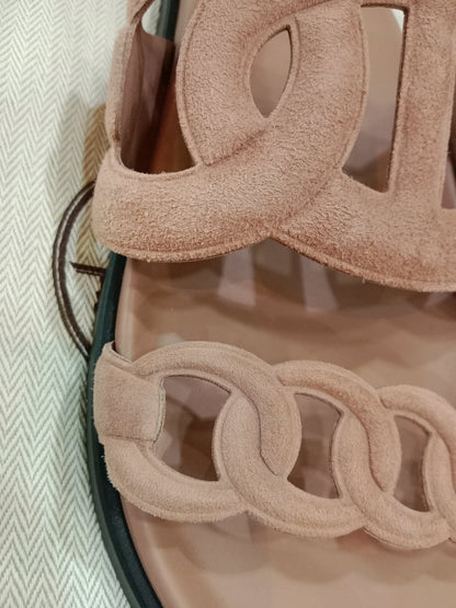 Hermes Extra Sandals Suede PInk Size 36.5