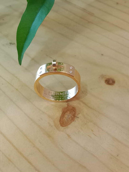 Hermes Kelly Ring in 18K Rose Gold Pave-Set Diamonds on the Clasp Motif