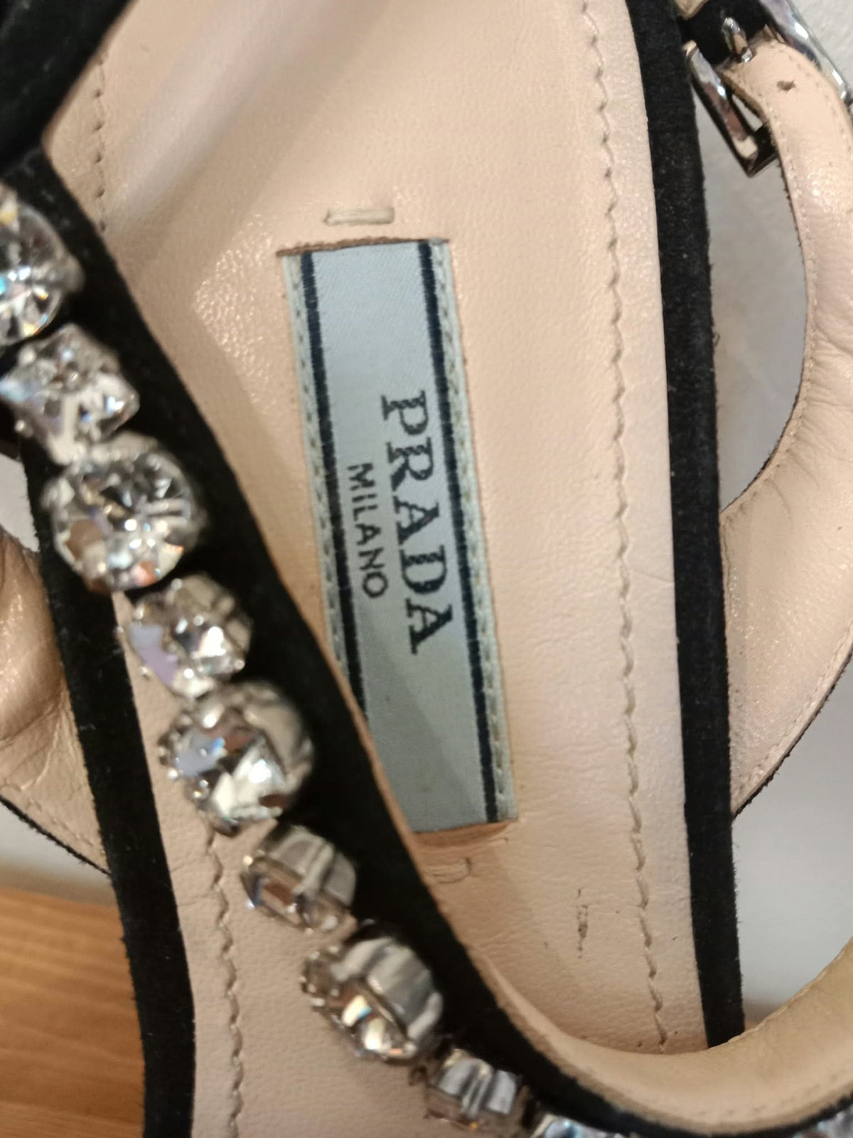 Prada Black Satin Crystal-Embellished Sandals Size 37