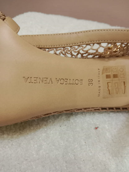 Bottega Veneta Mesh Nappa Chunky Chain Sandals Beige Size 36