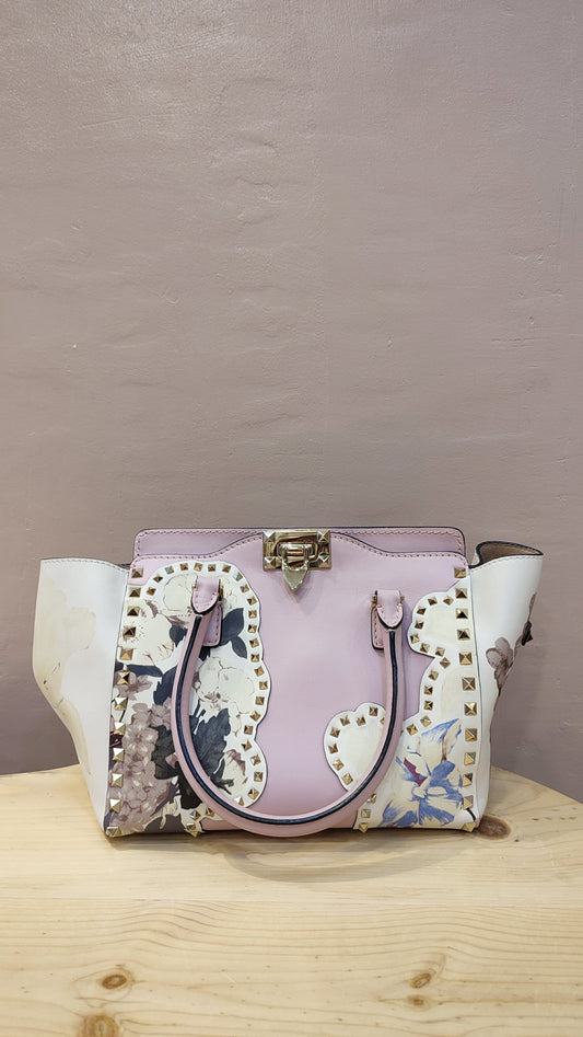 Valentino Rockstud Floral Pink Tote Bag