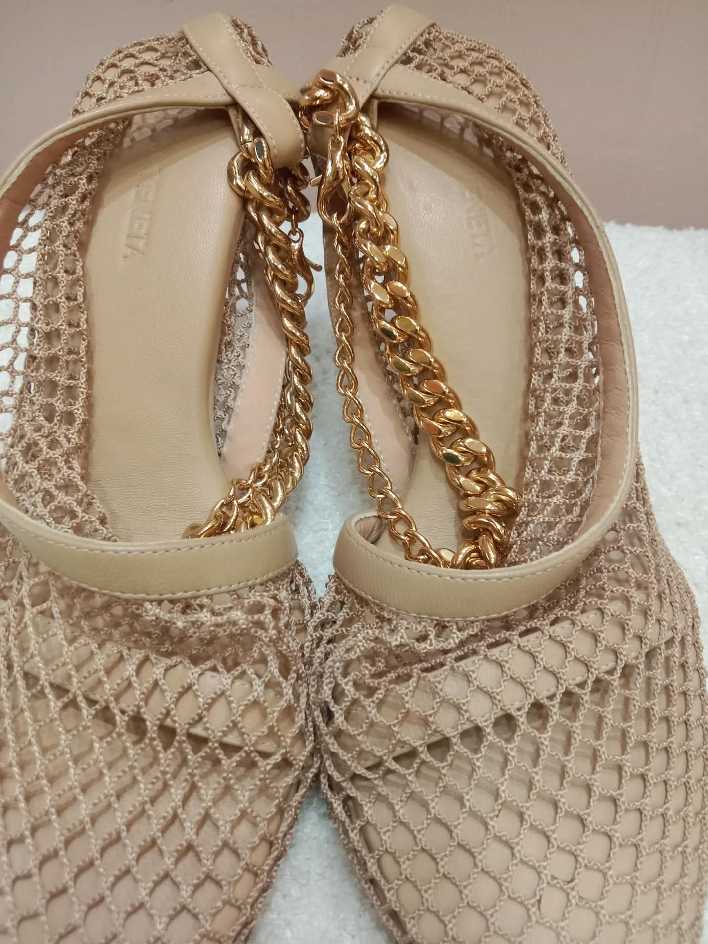 Bottega Veneta Mesh Nappa Chunky Chain Sandals Beige Size 36