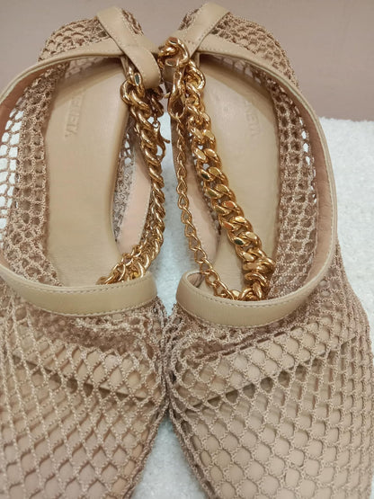 Bottega Veneta Mesh Nappa Chunky Chain Sandals Beige Size 36