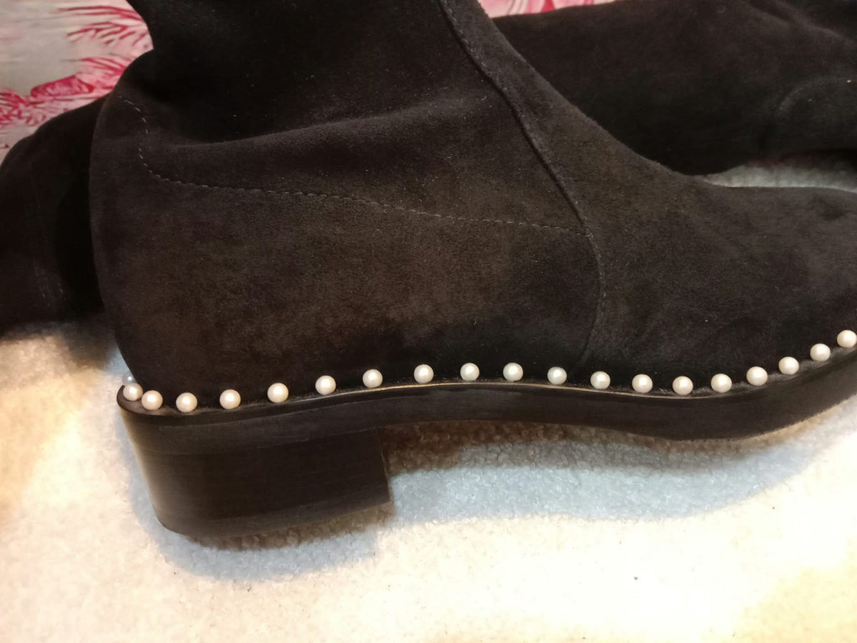 Stuart Weitzman Lowland Lift Pearl Over-the-Knee Boots Black Size 37 1//2