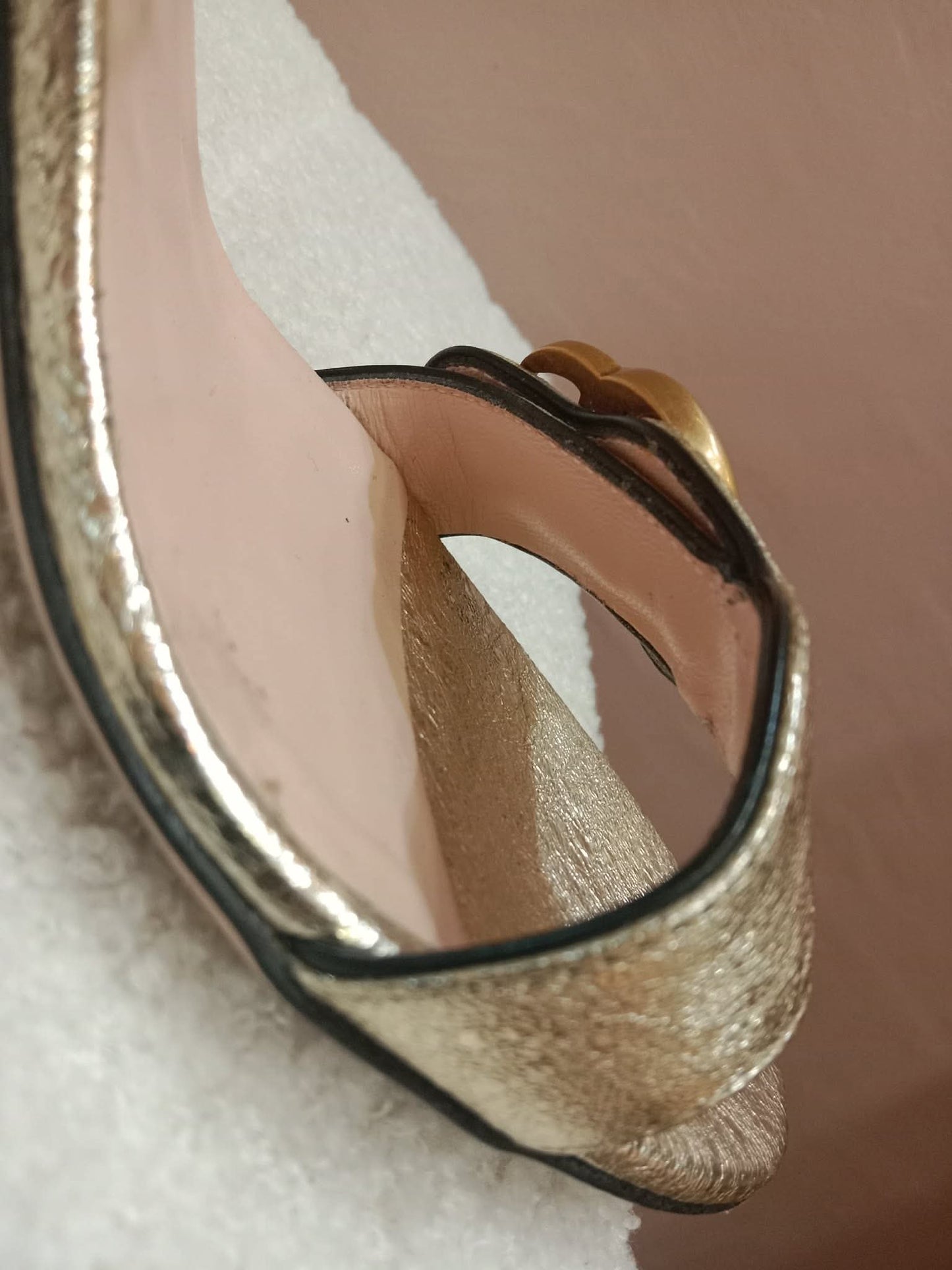 Gucci GG Marmont Sandals Metallic Gold Size 36